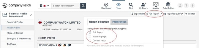 Report info